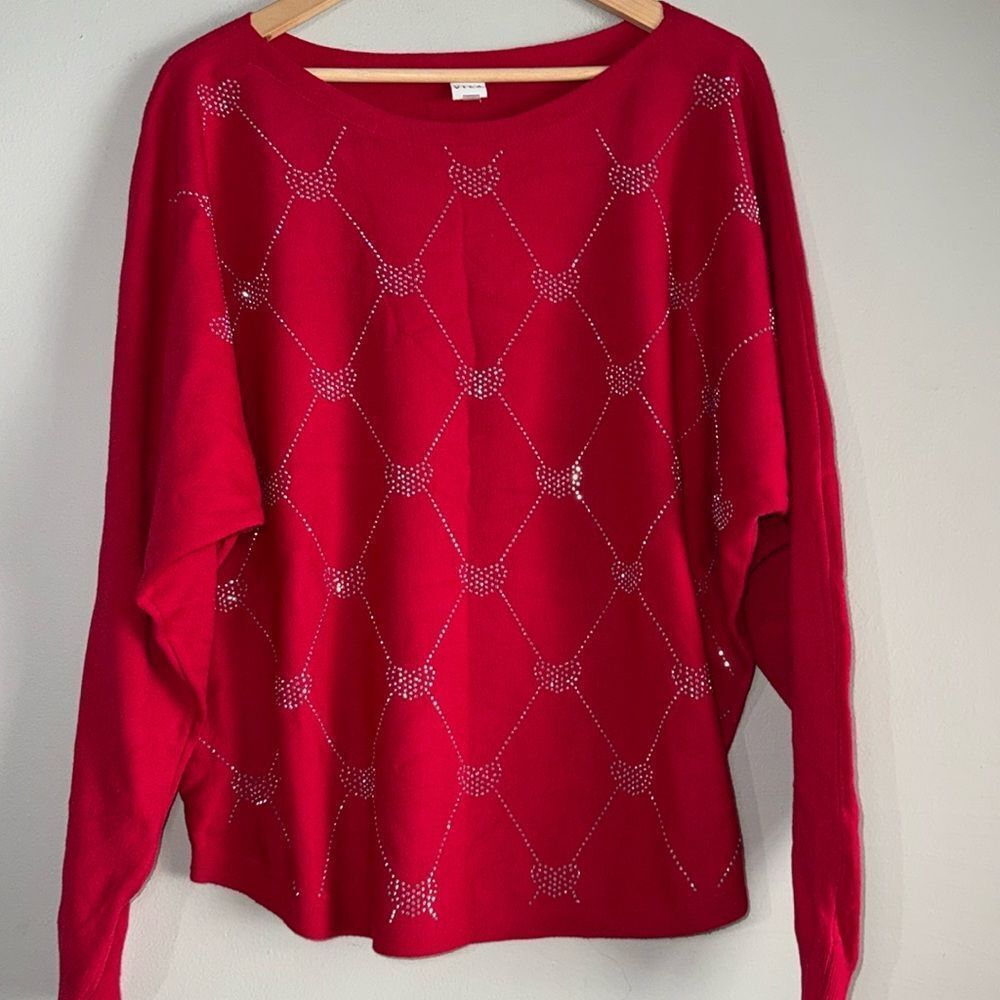 VILA RED LONG SLEEVE SEQUIN HEART DETAILED SWEATER